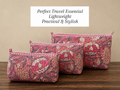 Coral Quilted Set of 3 Pouches