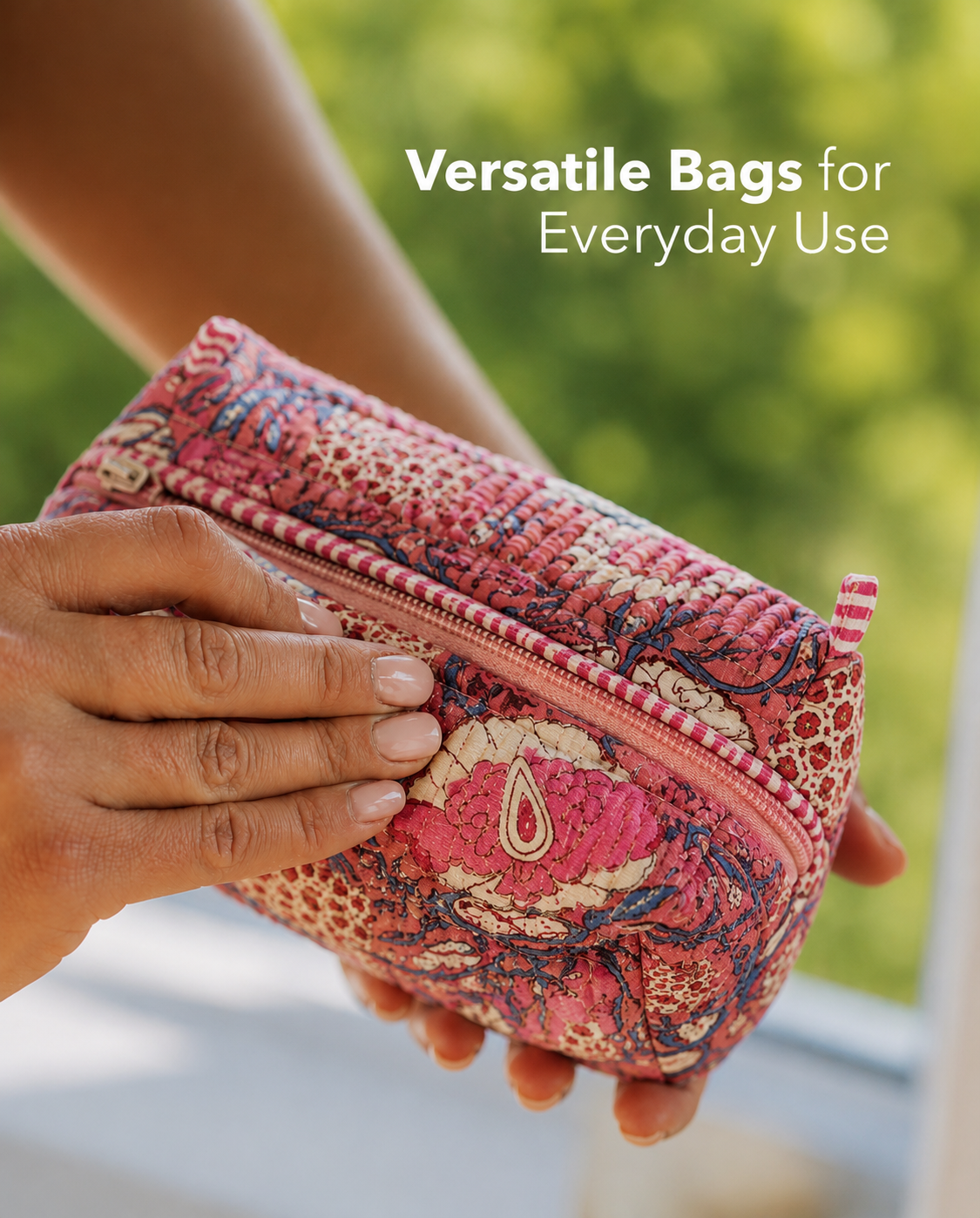 Coral Quilted Set of 3 Pouches
