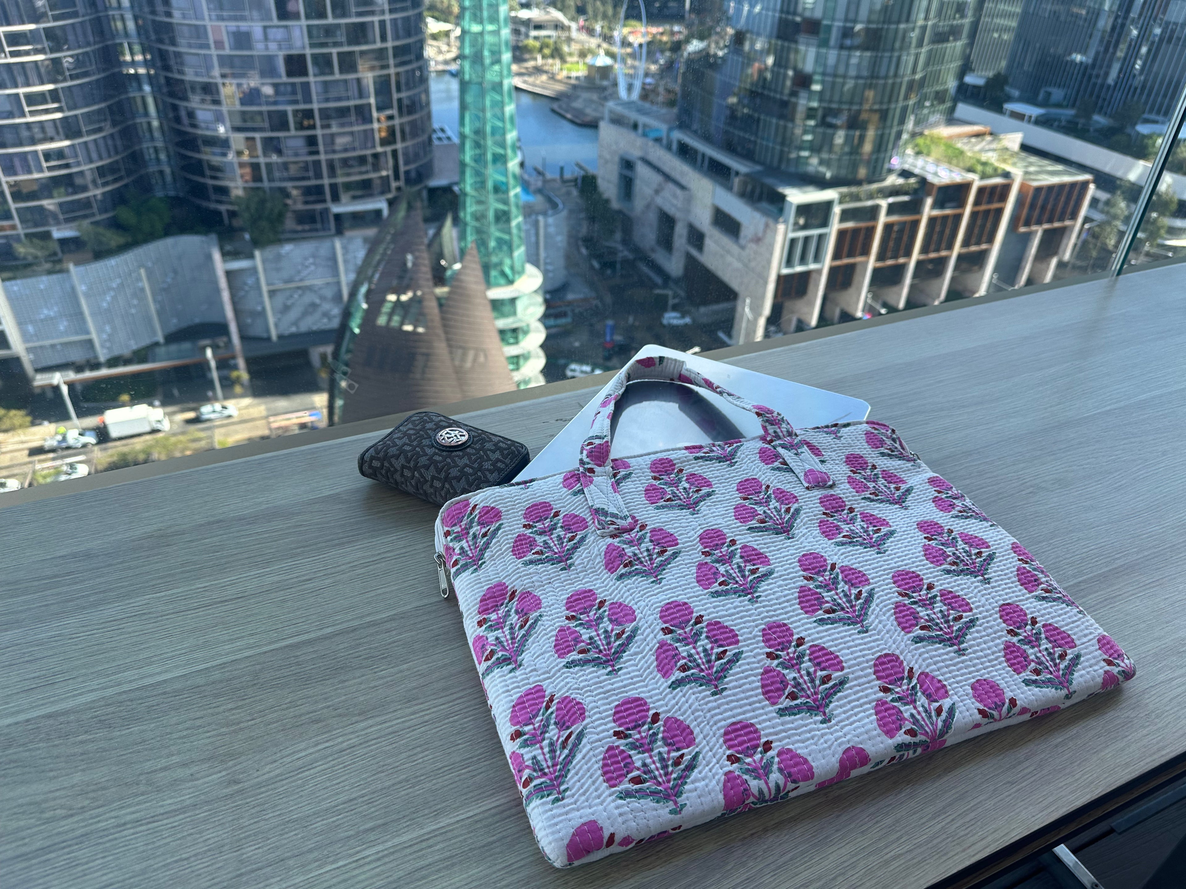 White Blockprint Laptop Case