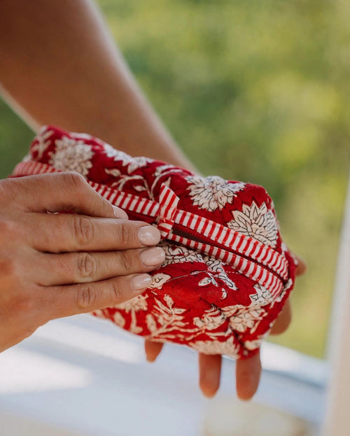 Brick-Red Sunflower Set of 3 Pouches