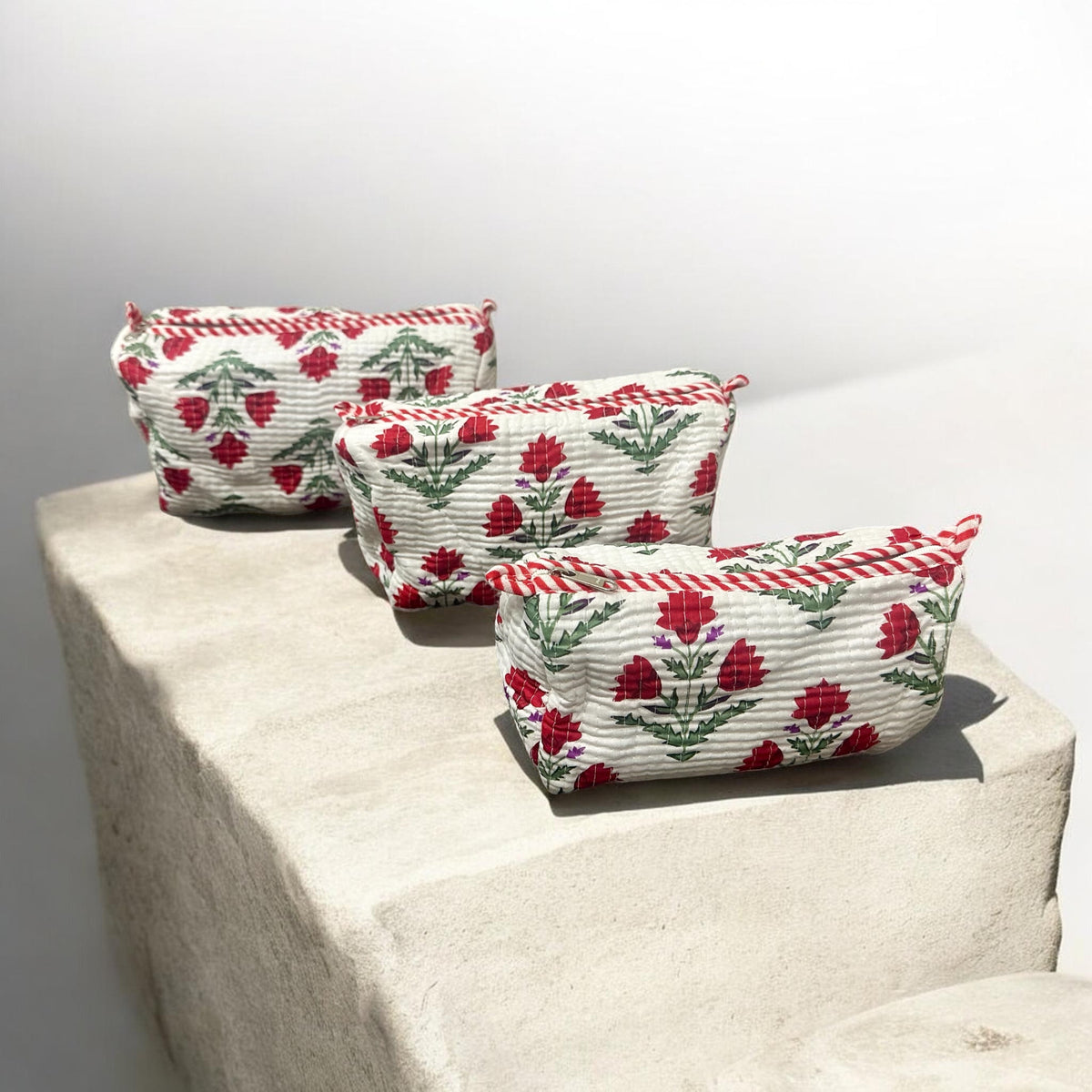 White Red Set Of 3 Pouches