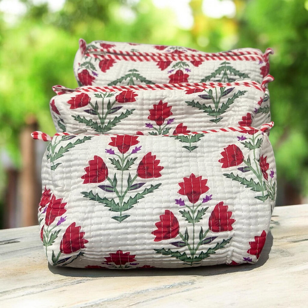 White Red Set Of 3 Pouches
