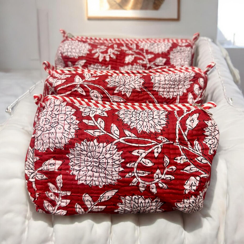 Brick-Red Sunflower Set of 3 Pouches