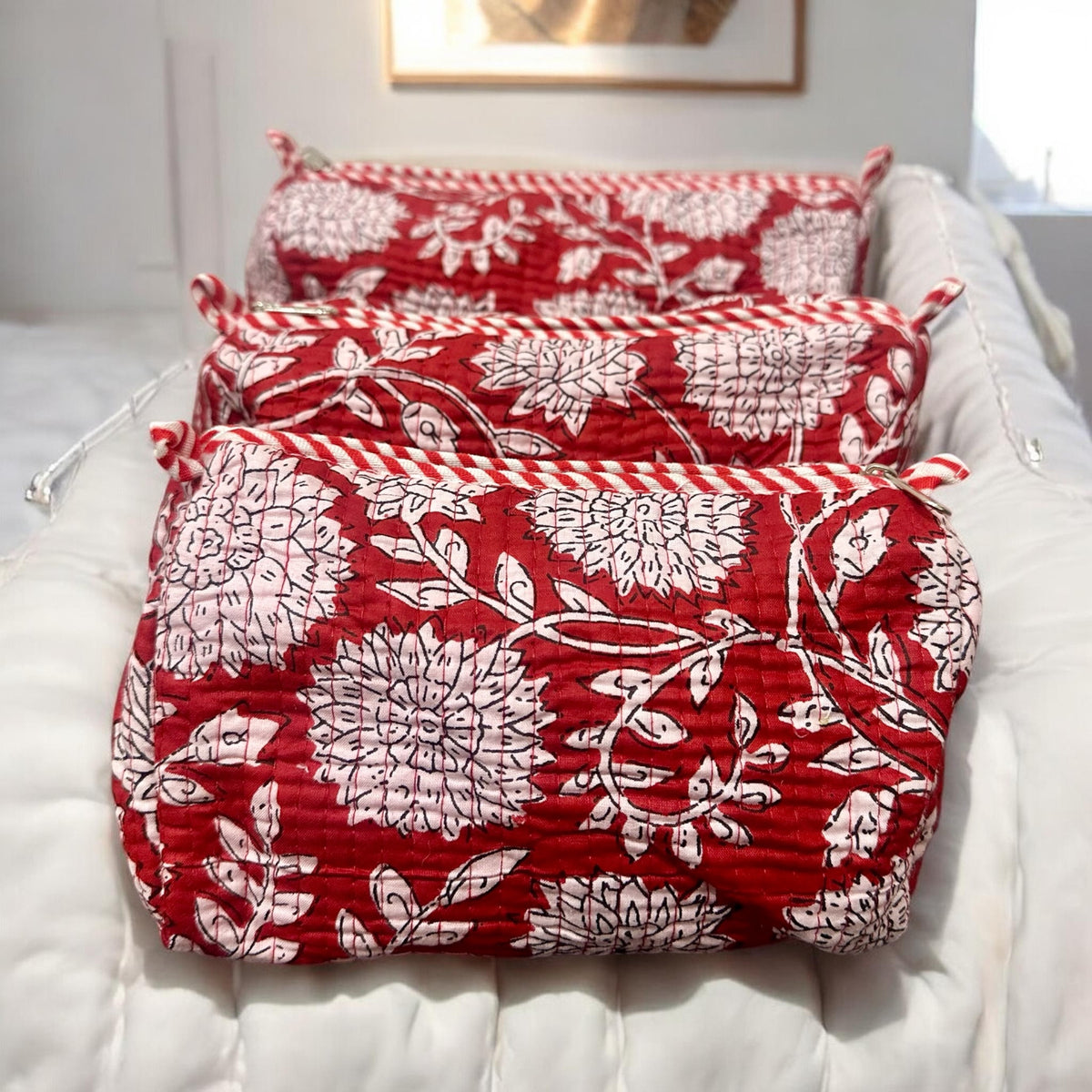 Brick-Red Sunflower Set of 3 Pouches