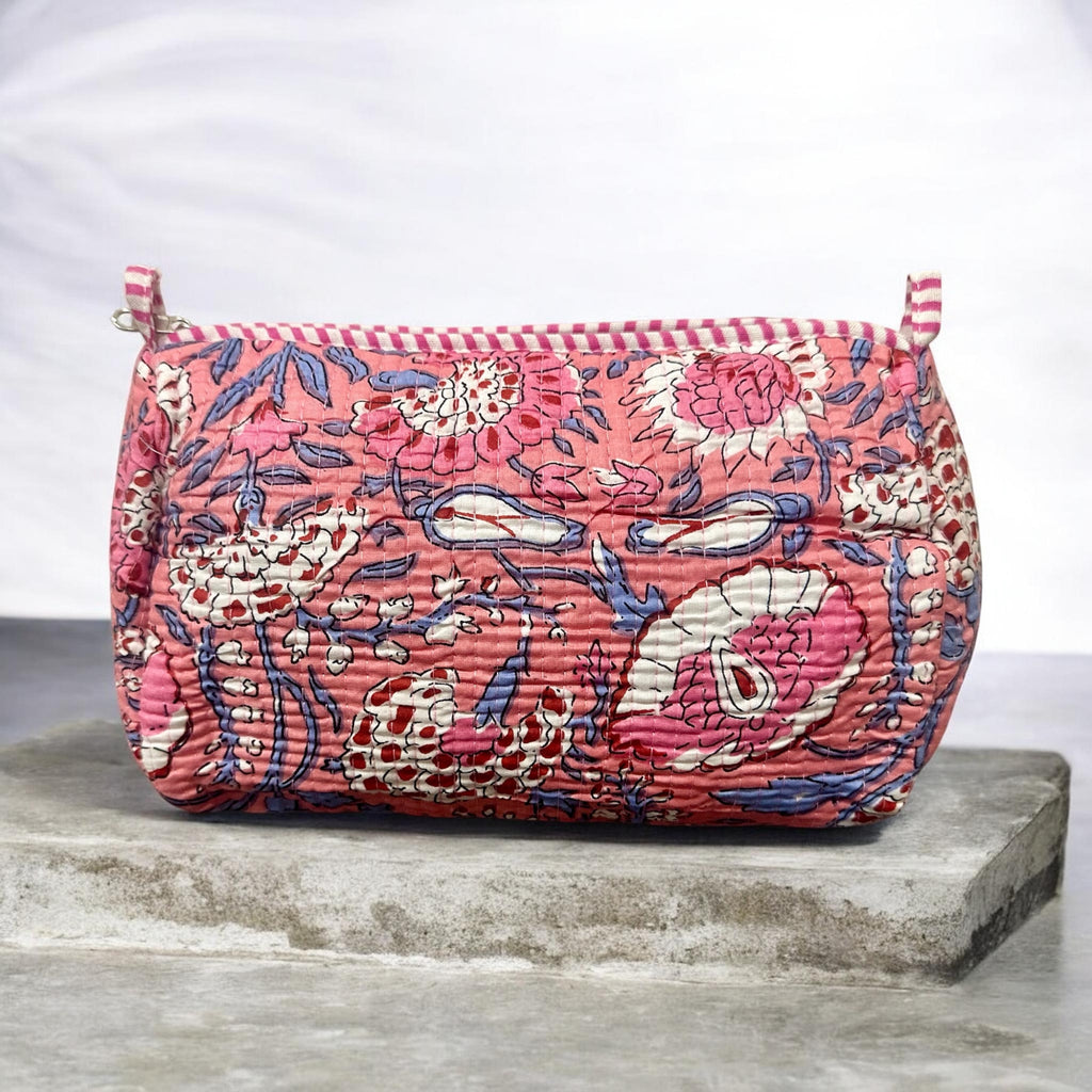 Coral Quilted Set of 3 Pouches
