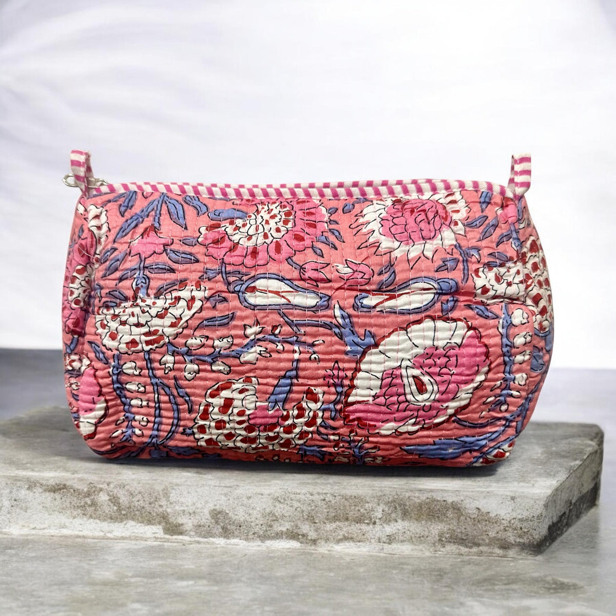 Coral Quilted Set of 3 Pouches
