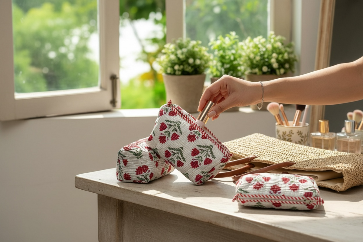 White Red Set Of 3 Pouches