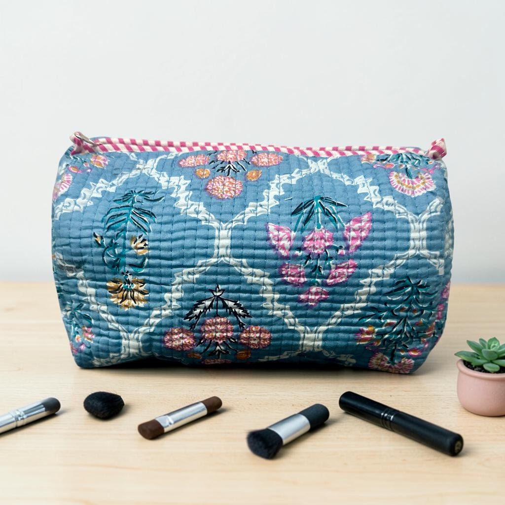 Powder Blue/Dusty Rose Set of 3 Pouches